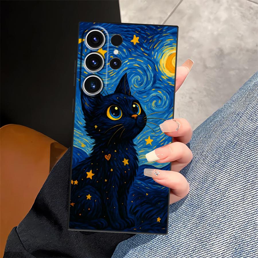 Rotating Starry Sky Cat Case for Samsung Galaxy S26 Ultra S21 FE S20 Ultra S10 S9 S25 Plus Note 20 8 9 10 S24 S23 Funda Phone