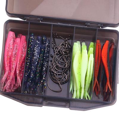 1SET/Offset Worm Hook Set Bionic Fish 6cm V Tail Pesca Gear Crank Swimbait Carp Fishing Tackle Box Bait