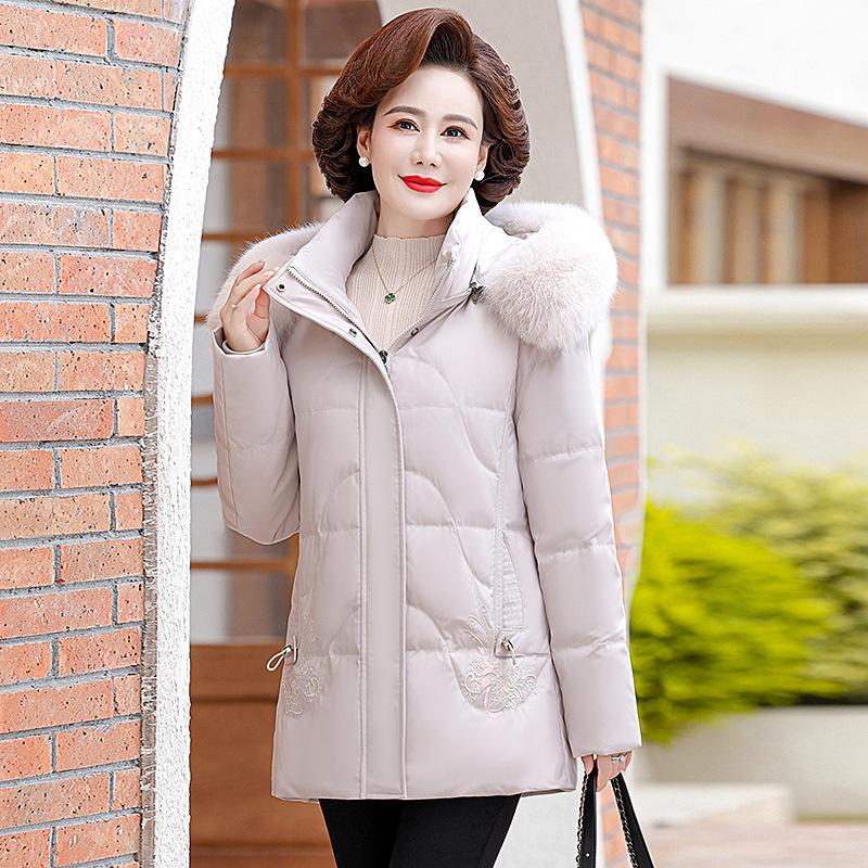Down Jacket for Women, Winter New Style, Middle-aged and Elderly Mother's Wear, Thickened Mid-length Fox Fur Collar Jacket