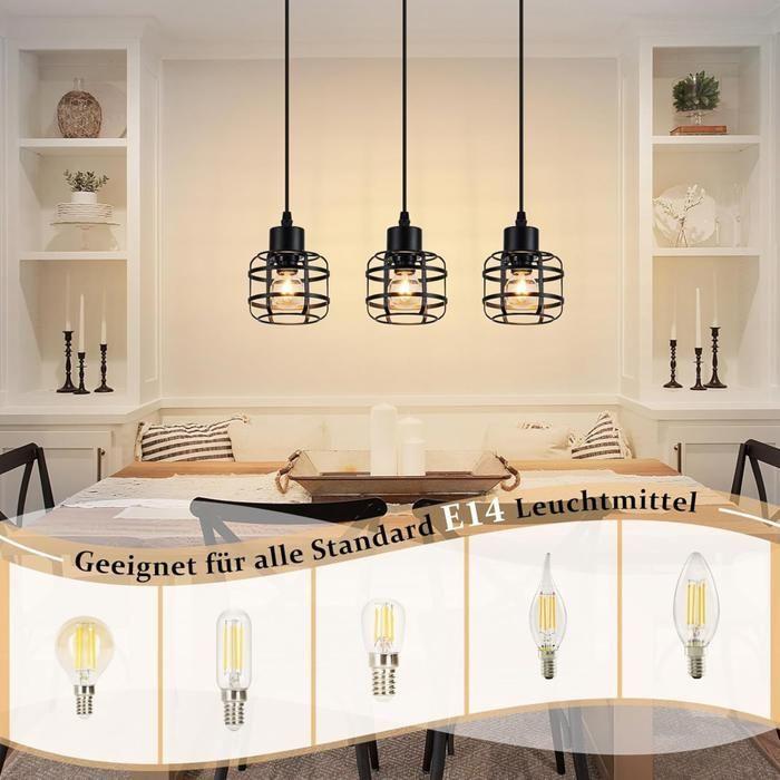 Suspension - NETTLIFE - 3-light E14 Pendant Light - Black Metal - Height Adjustable