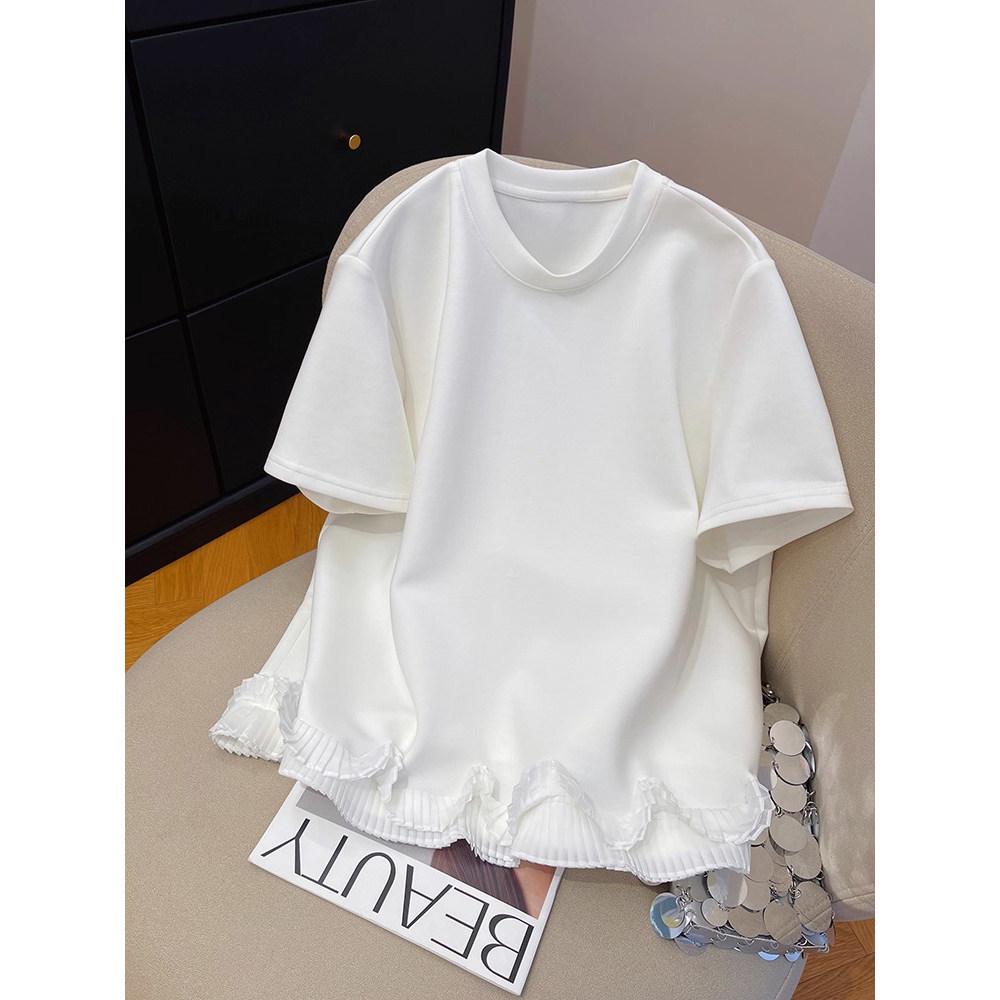 2026 Summer High-End Chic Lace Patchwork Plus Size Short Sleeve T-Shirt for Women 3XL
