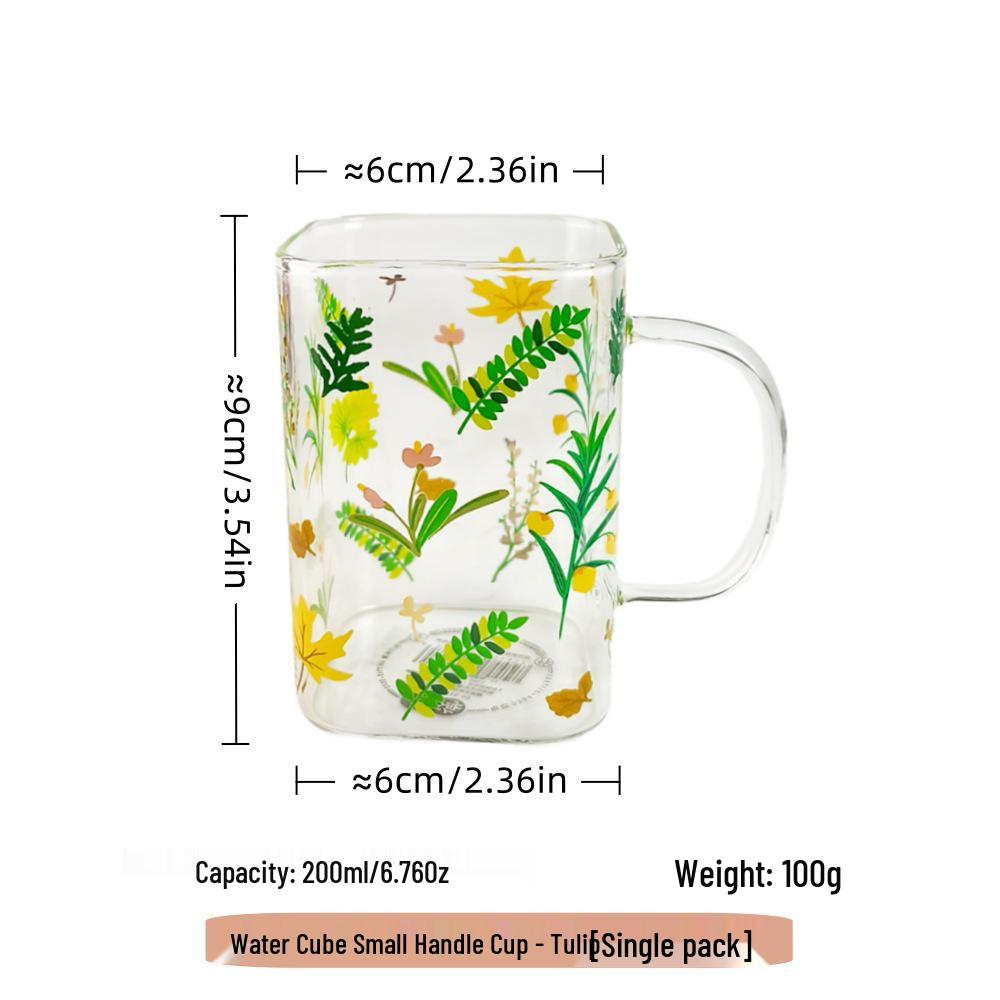 Blue Lotus Large Capacity Glass Mug for Girls - Perfect for Breakfast & Home Drinking