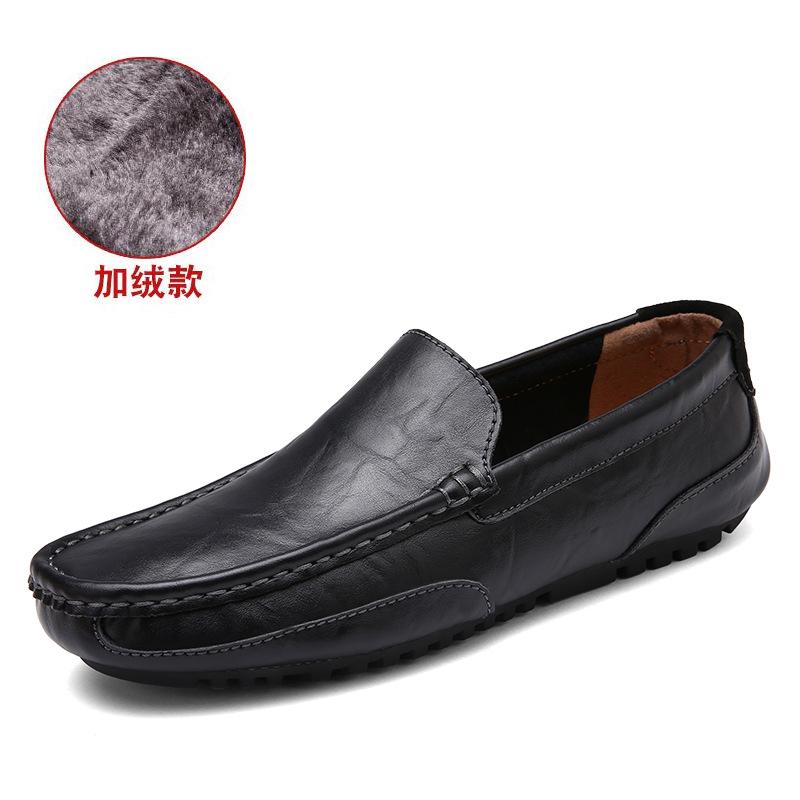 Four Seasons Men's Doudou Shoes British Black Driving Shoes Leather Spring and Summer Casual Shoes Fashion Warm Lazy Shoes