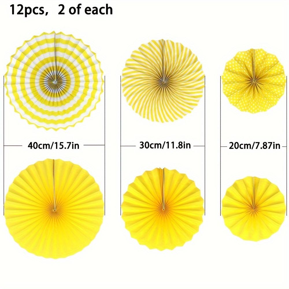 12 Pieces Party Hanging Paper Fan Set  Yellow Round Paper Garland  Birthday Wedding Graduation Accessories