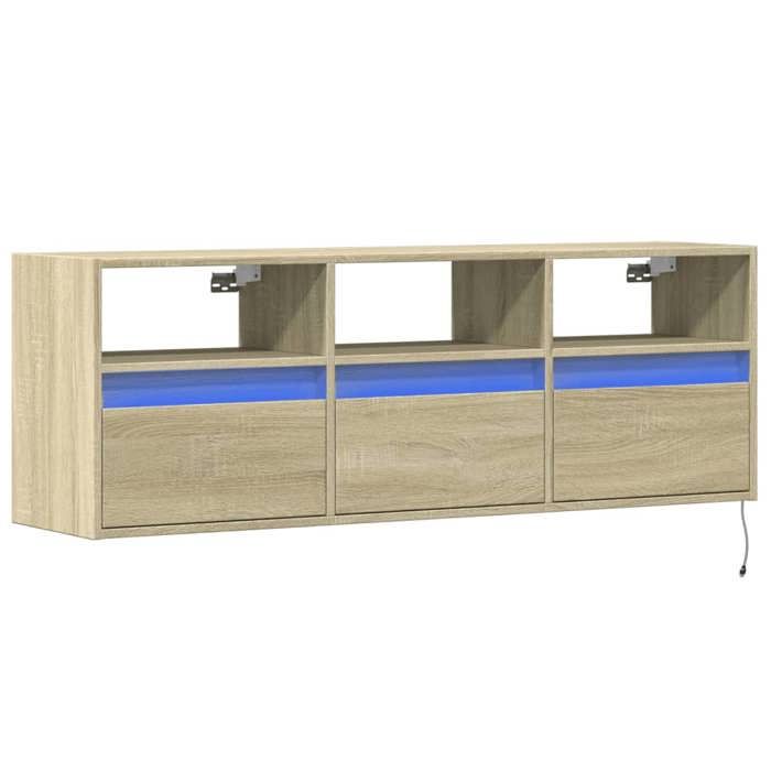 VidaXL Meuble TV mural avec lumières LED chêne sonoma 130x31x45 cm 852343