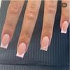 24Pcs Short Square Press On Nails White Rhinestone Flower French Tip Full Cover Reusable Fake Nail Tips