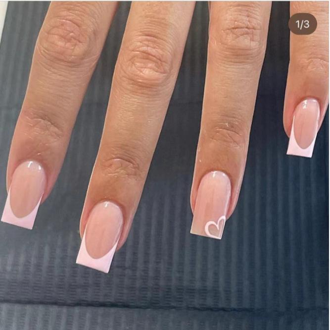 24Pcs Short Square Press On Nails White Rhinestone Flower French Tip Full Cover Reusable Fake Nail Tips