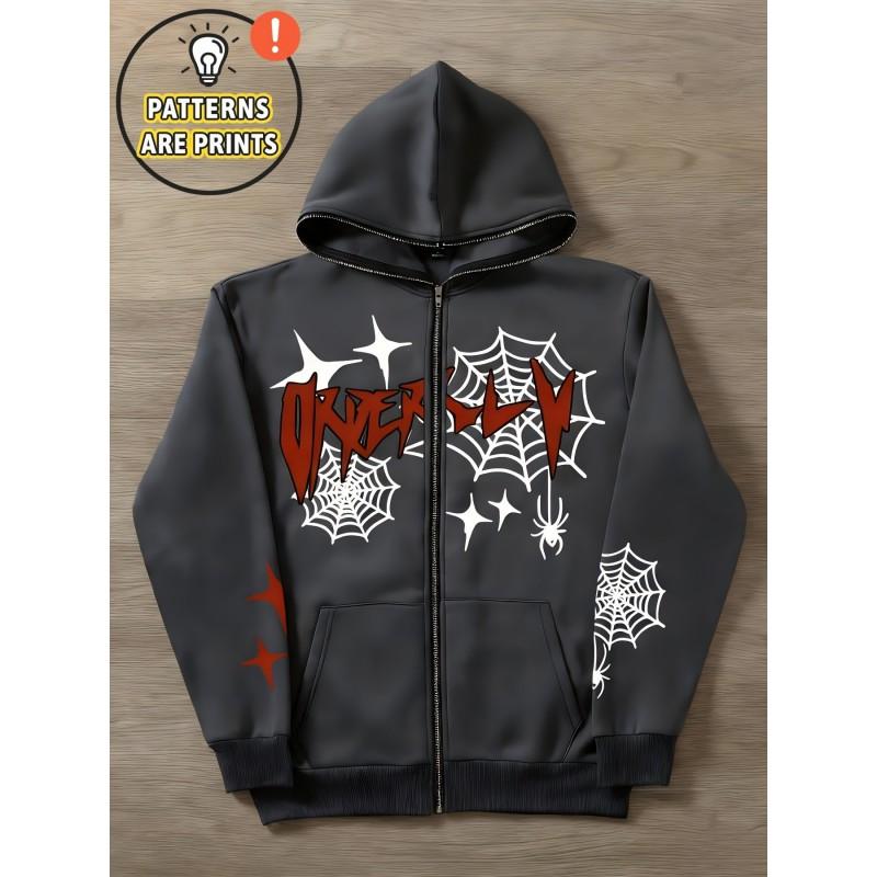 Casual Dark Thorn Print Zip-Up Hoodie Couples Regular Weight