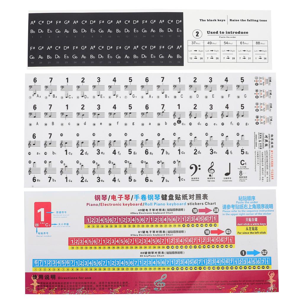 Piano Key Sticker Transparent Notation Paster 88 61 54 49 37 Keys Staff SelfAdhesive