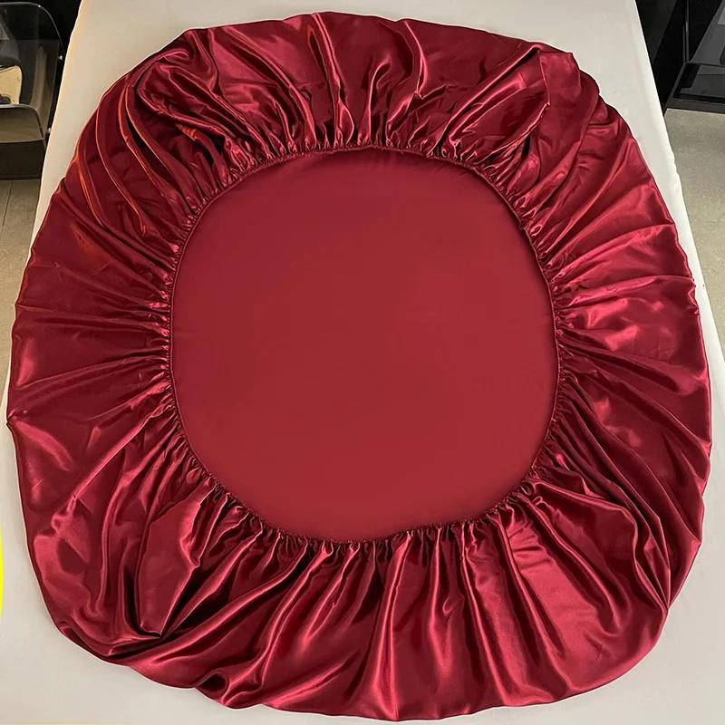 1Pc Satin Elastic Fitted Sheet Solid Mattress Cover for Single Double Couple King Queen Full Twin Bedsheet Satin Bed Linen