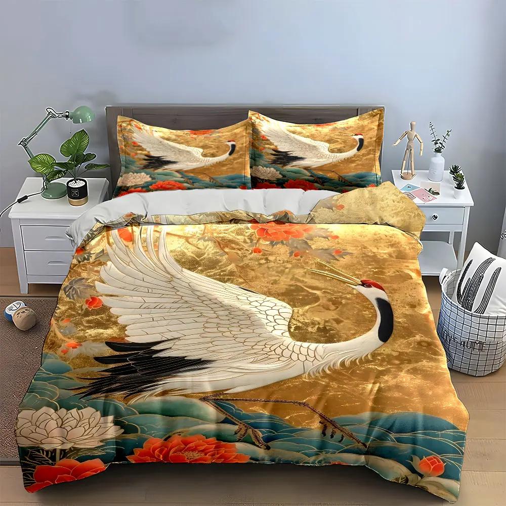 "Elegant Crane Golden Art Set" Soft Comfortable Duvet Cover Bedding Set Included 1*Duvet Cover & 2*Pillowcases gift