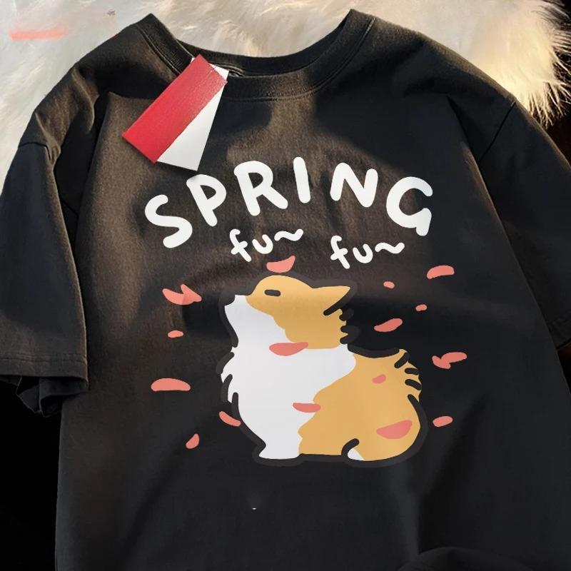 

Fashion Cartoon Cute Cat and Dog Pattern Fun Ladies Tshirt Loose Tshirt Tshirt Street Cool Short Sleeve Vintage Y2K Top S
