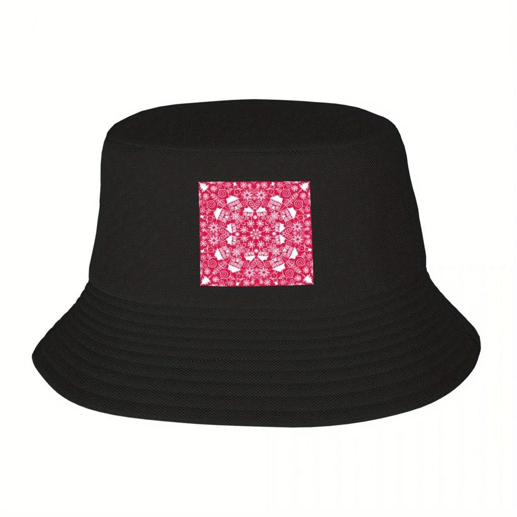 New Christmas radial doodle pattern white on red Bucket Hat Fashion Beach cute GentleUnisex Hat Unisex Caps Womens