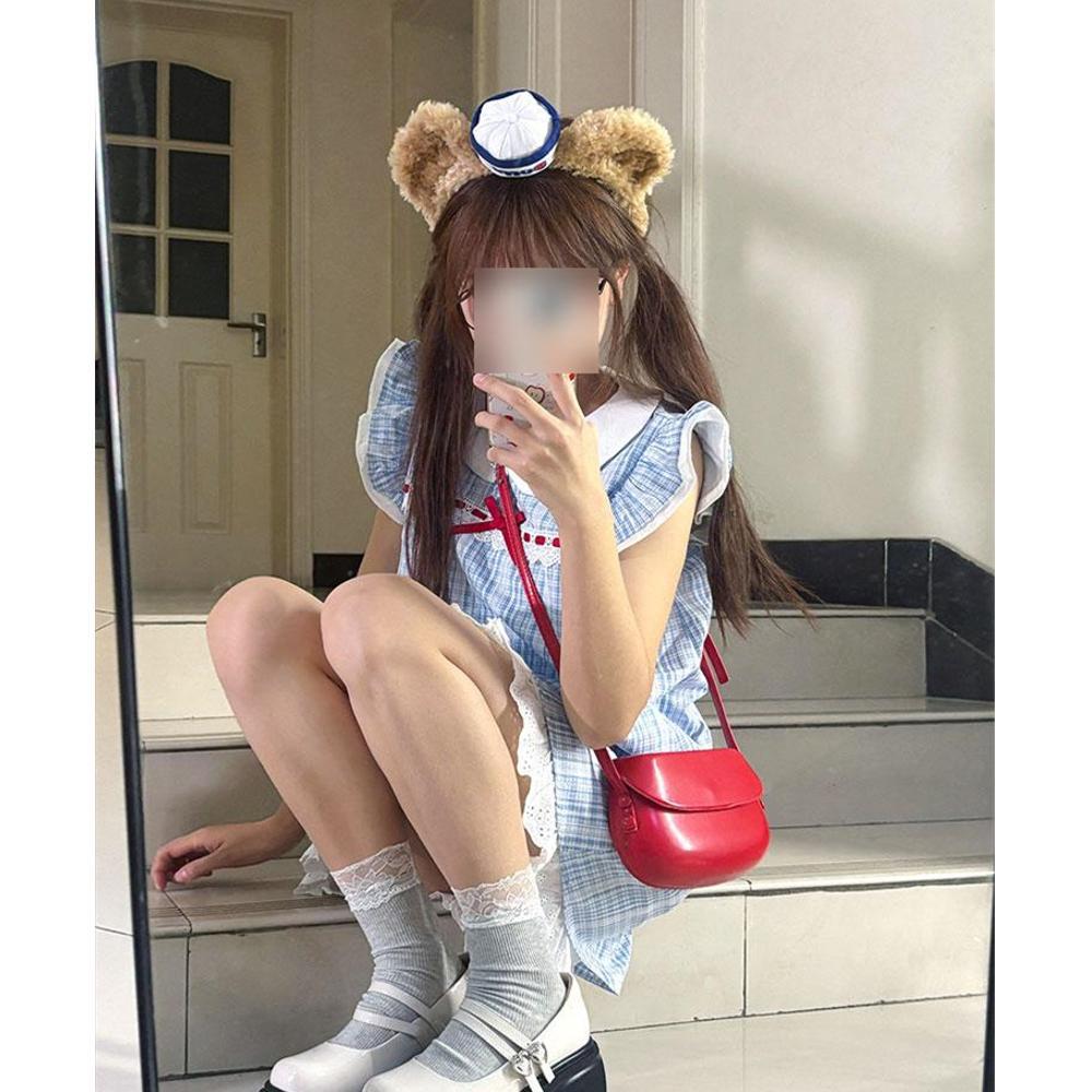 Japanese gentle and sweet small college style design loose age-reducing doll collar splicing small flying sleeve dress women