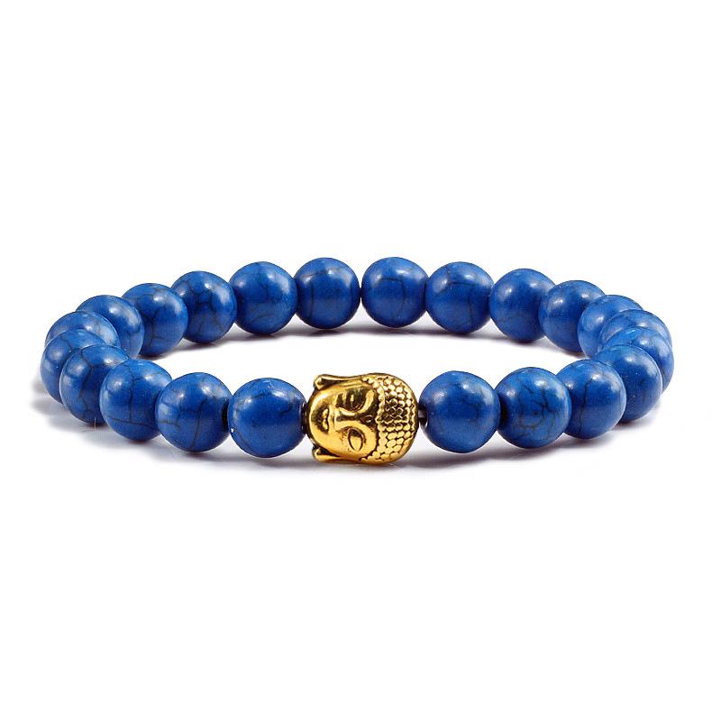 Colorful Turquoise Beaded Elastic Bracelet with Alloy Buddha Head