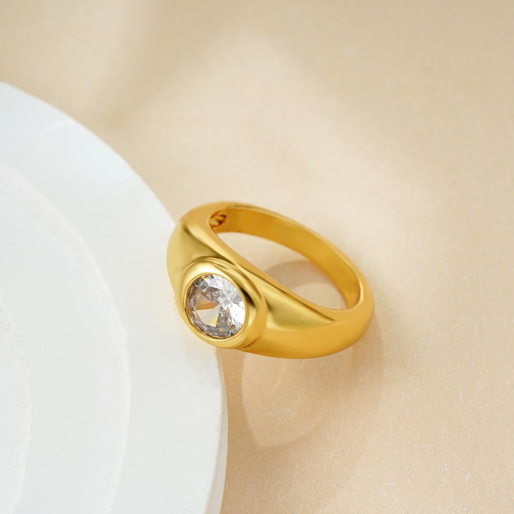 Vintage Round Rhinestone Zircon Chunky Rings for Women Minimalist 18K Gold Plated Waterproof Wedding Bands Party Ring Jewelry