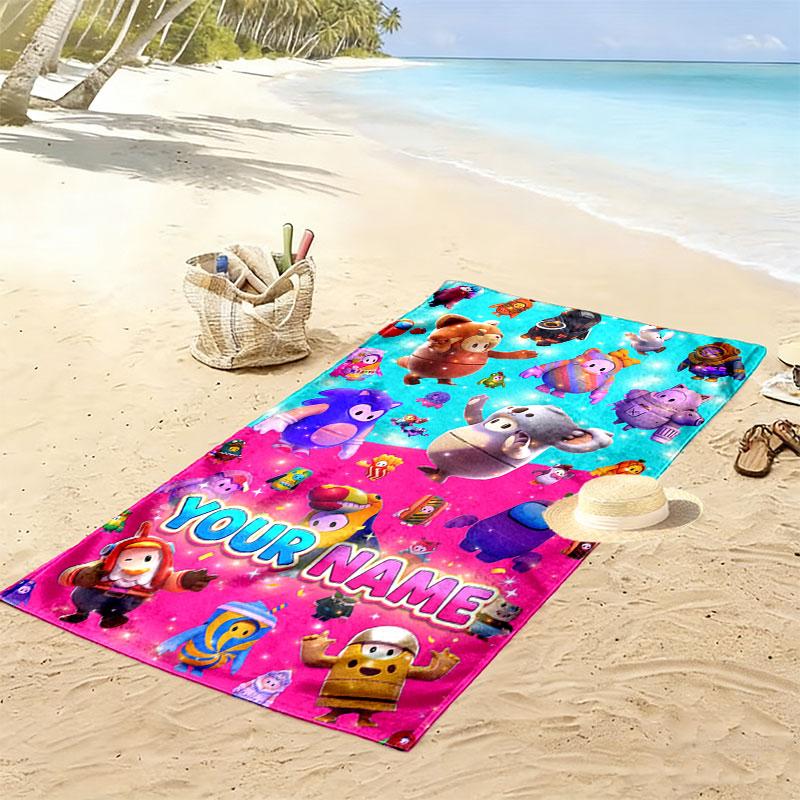 Custom Fall Guys Print Beach Towel, Large Soft Quick Dry Towel for Beach Camping Swimming