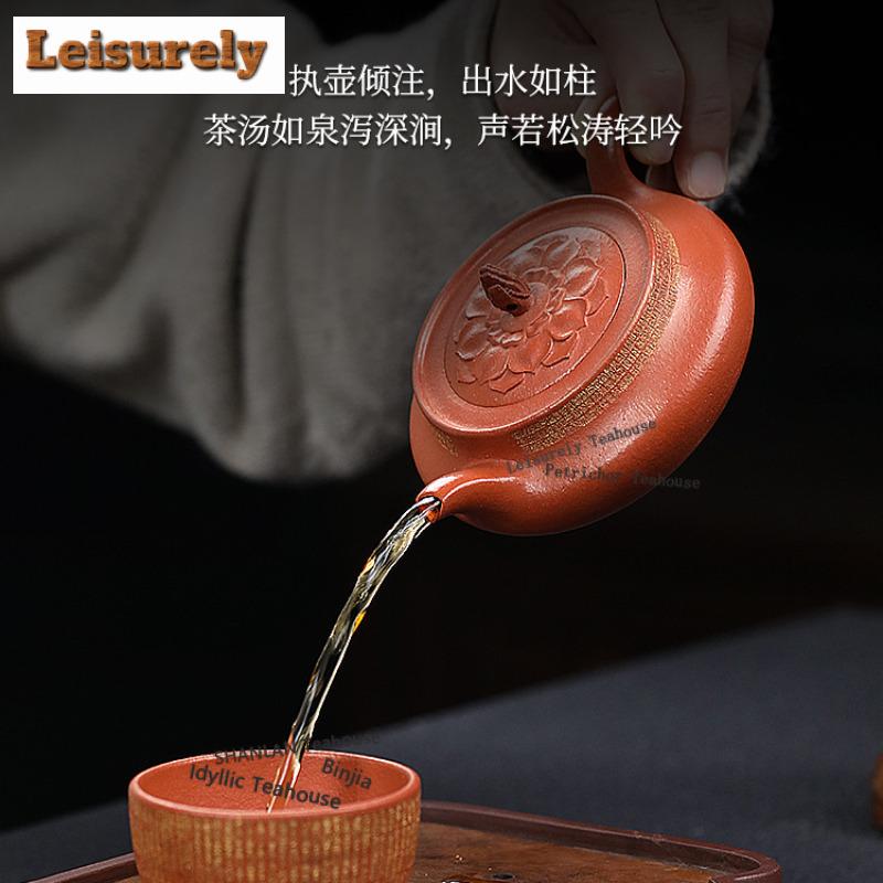 170ml Antique Yixing Purple Clay Teapots Handmade Gold Drawing Pot Raw Ore Zhu Mud Tea Soaking Kettle Chinese Zisha Tea Set Gift