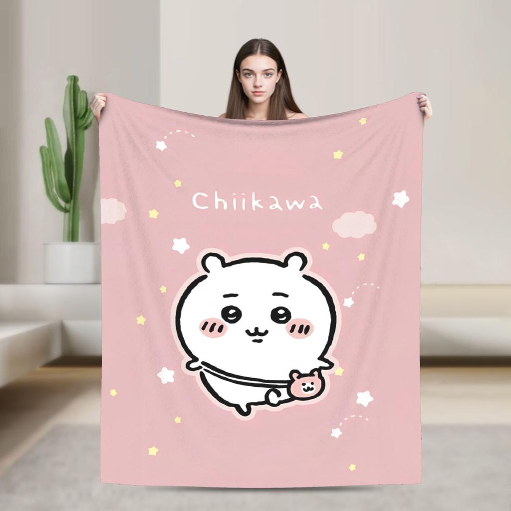 Cute Momonga C-Chiikawa Cartoon  Blankets Flannel Print  Multi-function Ultra-Soft Throw Blanket for Home Bedroom Rug Piece