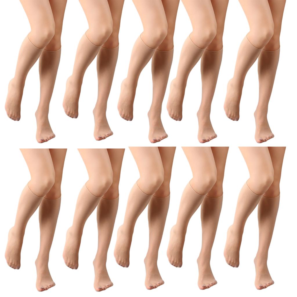 Luxurious 1/5/10 Pairs Women's Silk Sheer Thin Knee Length Socks with Reinforced Toe Invisible Over the Calf Long Socks