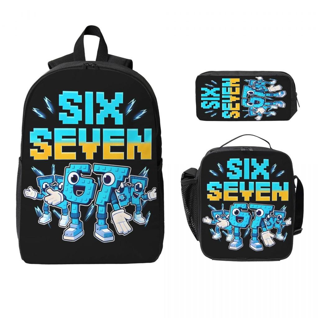 3 Peças 67 Seis Sete 6-7 Italian Brainrot Conjunto de Mochilas Escolares para Meninas Meninos Estojos Mochilas Conjuntos com Lancheira Para Mochila do Dia