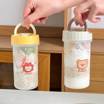 300ML Portable Plastic Yogurt Oat Container With Handle Cute Fruit Salad Cup For Kids Student Microwave Heatable Food Container