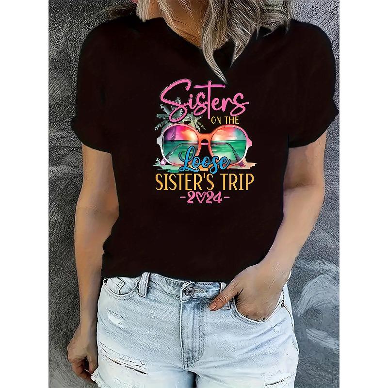 

Women s Sisters on The Loose T-Shirt Casual Crew Neck Short Sleeve Summer Top 4XL