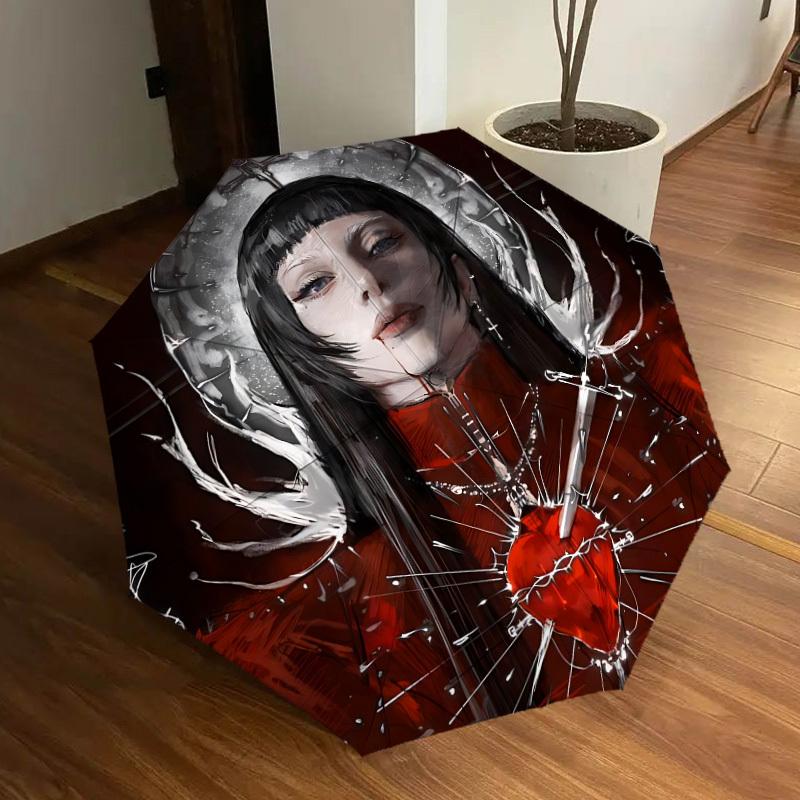 1pc Heart Crown Lady Gaga Automatic Folding Umbrella, Portable Collapsible Design, Casual Outdoor Accessory L1202036