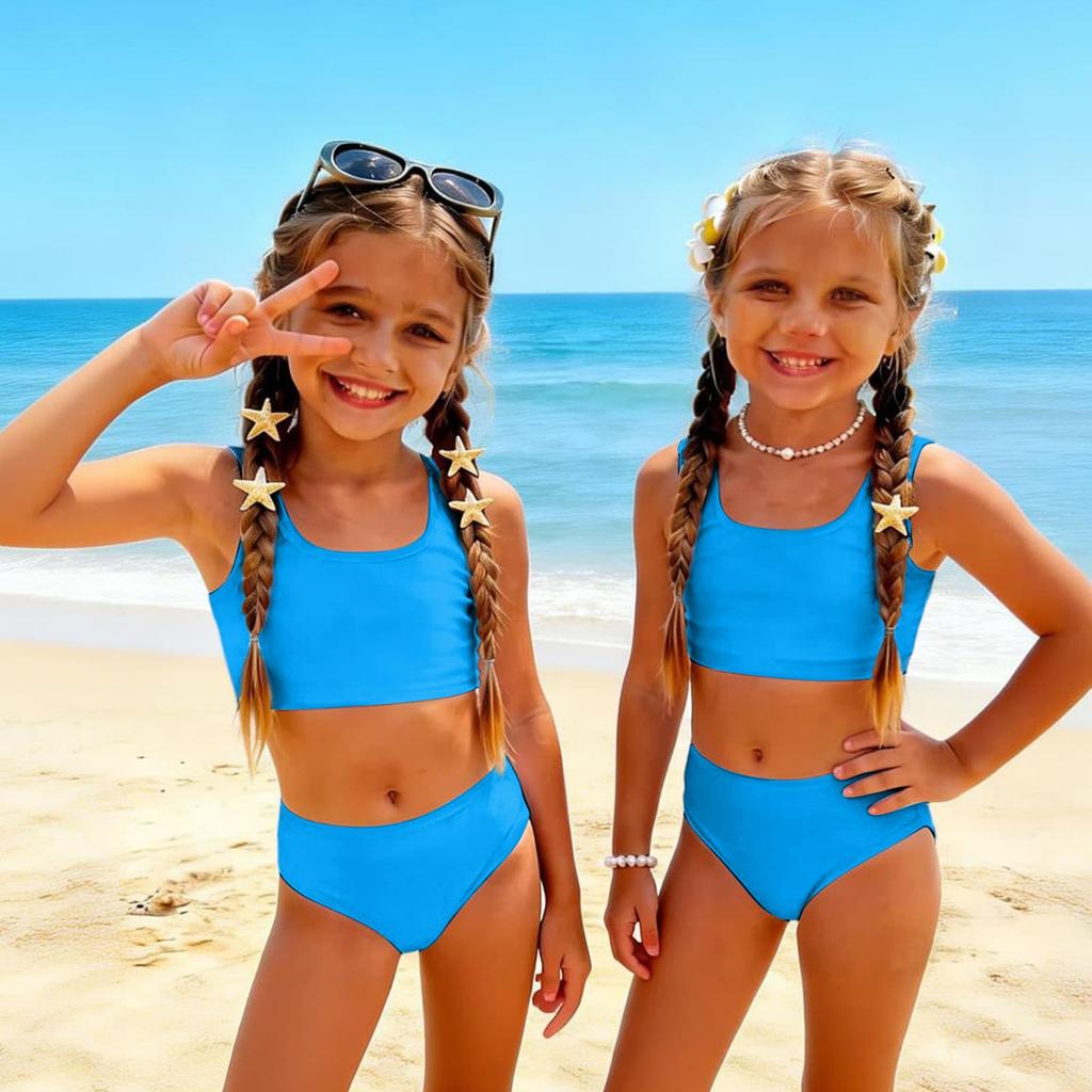 Girls Two Piece Swimsuit Tankini Set Kids Summer Swimwear Soft Fabric Comfortable Fit Durable Construction Suitable for Beach Pool Activities