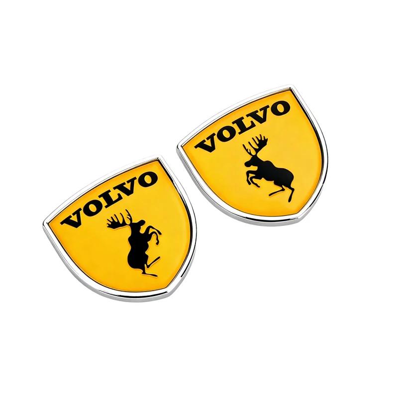 2 Stück Volvo Elch Logo Schild Abzeichen 3D Metall Aufkleber für Alle Auto Kofferraum Kotflügel - Auto Styling Dekoration Zubehör