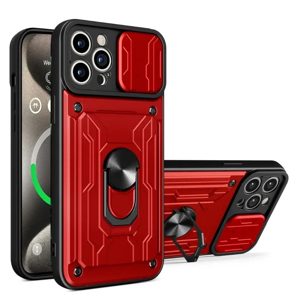 Case For iPhone 17 16 15 14 13 12 11 Pro Max XR XS Plus SE Slide Camera Card Slot Military Grade Ring 360 Magnetic Back Cover