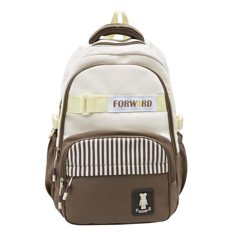 

Школьная сумка большой емкости, женский рюкзак с полосатым принтом, школьный рюкзак для школьников средней школы коричневый