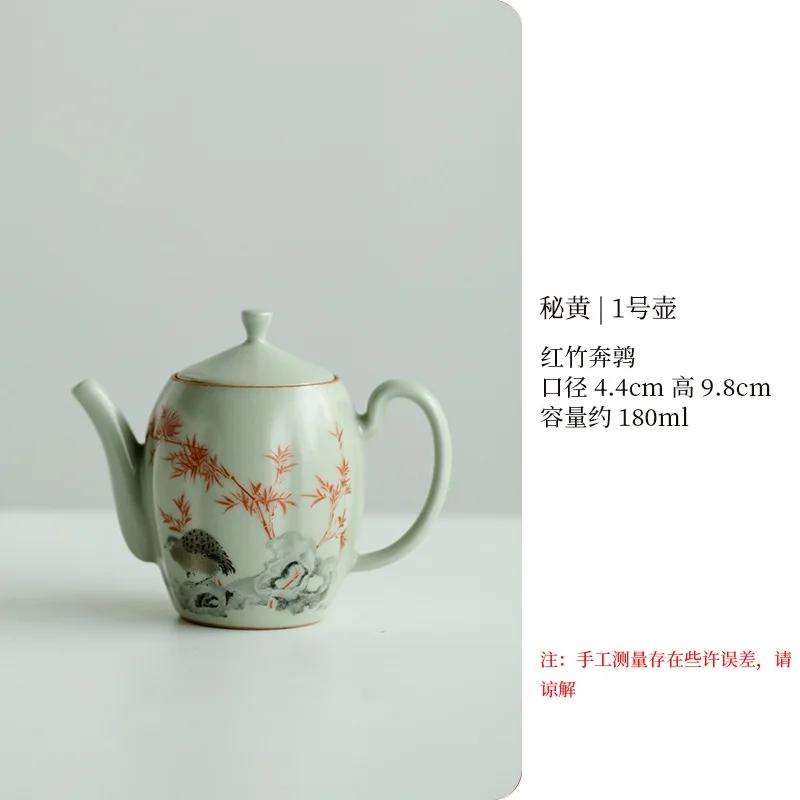 Antique Secret Yellow Ru Kiln Teapot Luxury Flower and Bird Pot Tea Brewing Kettle Cha Kung Fu Teaware Drinkware Supplies Craft