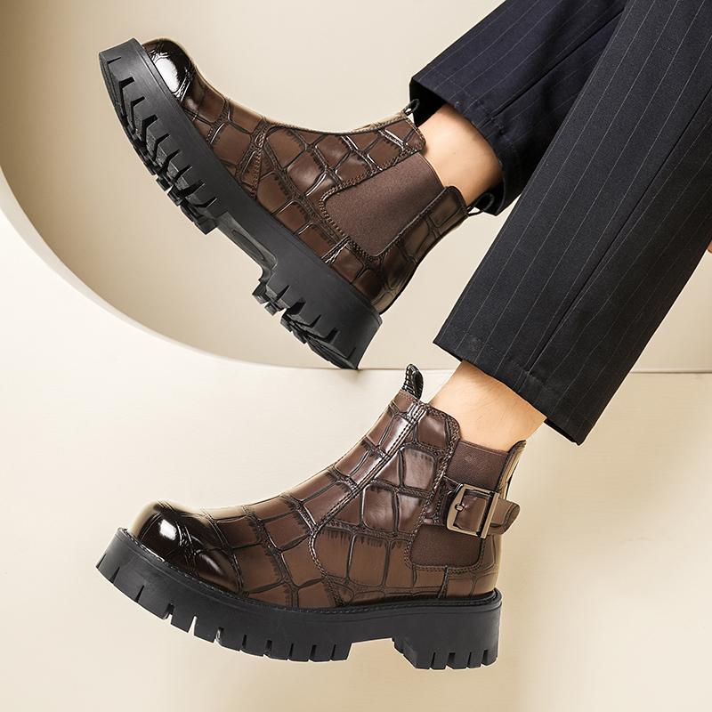 Fashion Autumn Winter New High Top Round Toe Casual Leather Boots Quality Thick Soled Business Chelsea Boots Branded Men's Travel Boots