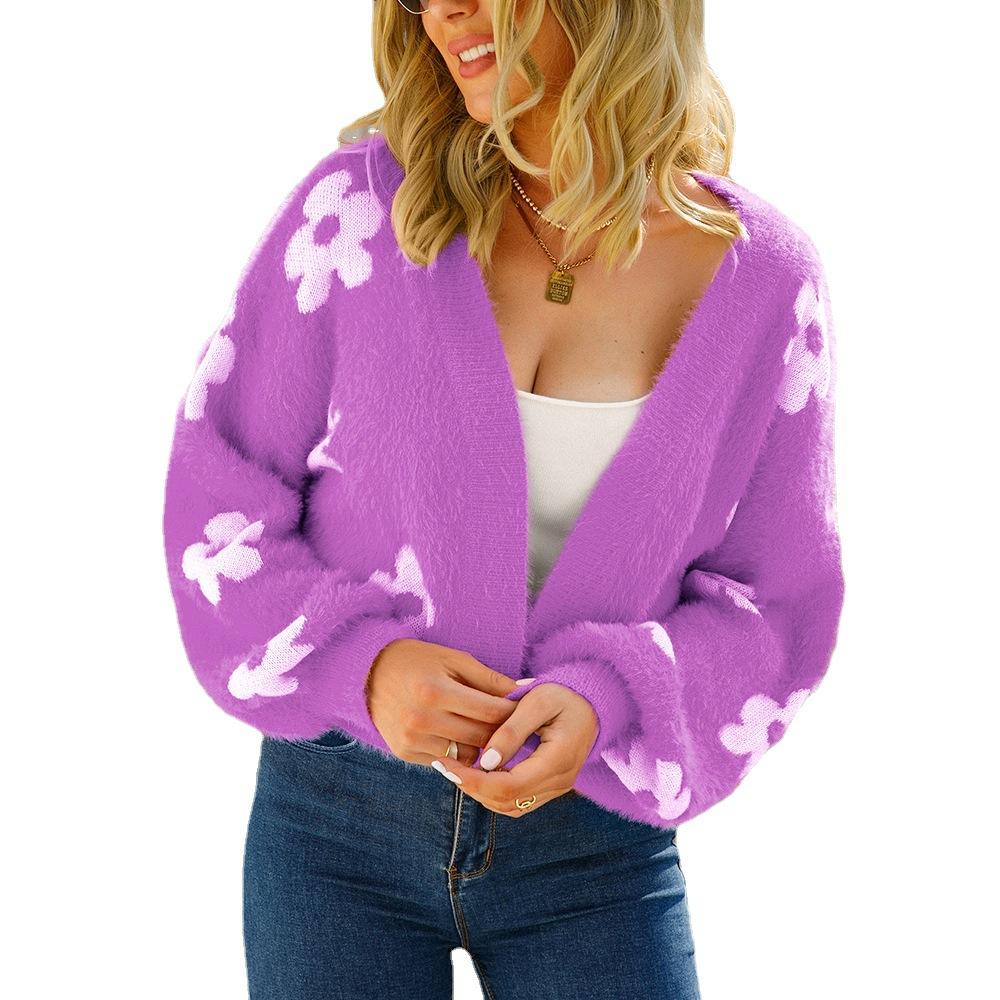 Women's Short Knitwear Floral Casual Sweater