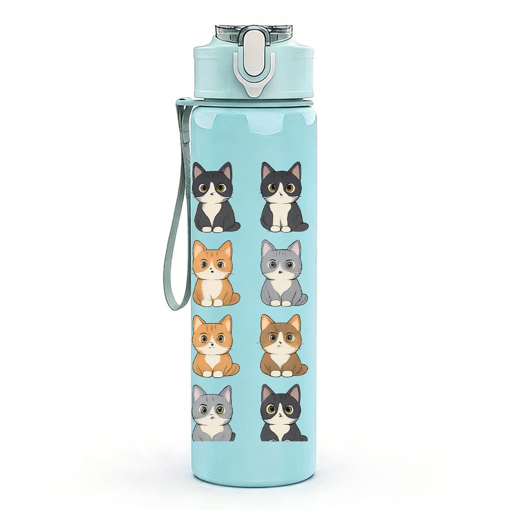 1 PZ Multi Colore Griglia Gatto Layout 750ml Plastica Colorata Borraccia Sportiva Anti-perdita Tappo a Vite con Cannuccia a Flip Per Sport Ufficio Uso Domestico