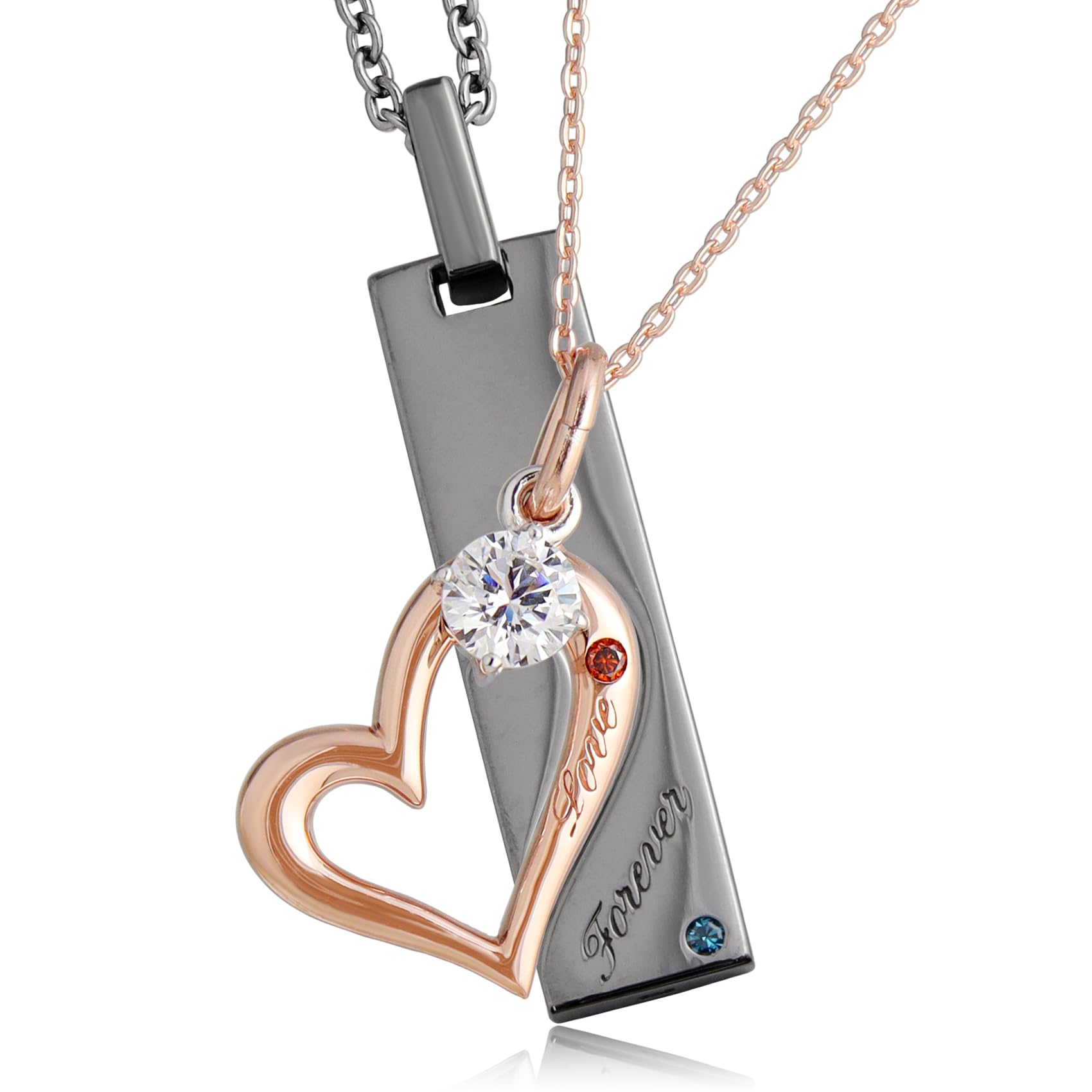 

to Special Diamond Heart Plated Sterling Silver 925 Pair Necklace Gold [Close Me] (Pink (No Engraving)) розовый