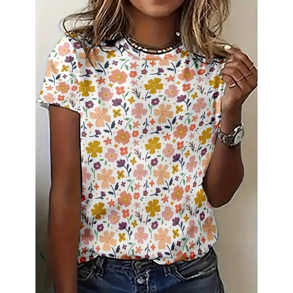 Women's T-shirt Fashion Printed Top Summer Outdoor Round Neck Short Sleeve T-shirt