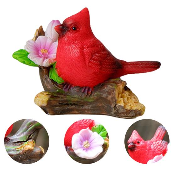 Red Bird Figurine Resin Miniature Red Bird Ornament Decorative Red Birds Perched On Branch Statue for Desktop Moss Micro-Landscape Garden Fence