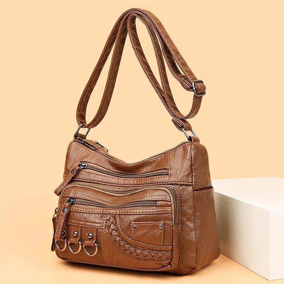 Vintage Soft Leather Luxury Purses and Handbags High Quality Women's Bag Design Multi-pocket Ladies Crossbody Shoulder Bags