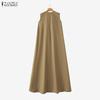ZANZEA Women Casual V-Neck Solid Color Loose Sleeveless Dress