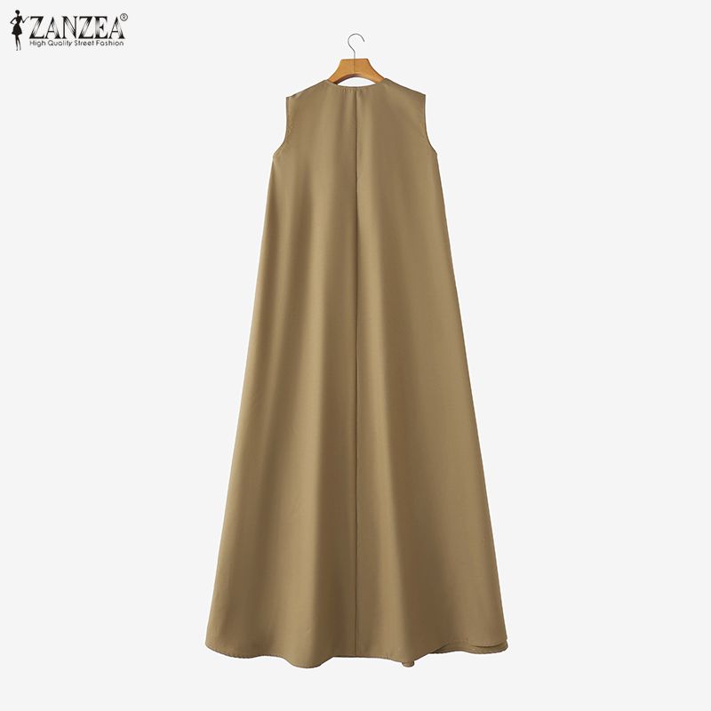 ZANZEA Women Casual V-Neck Solid Color Loose Sleeveless Dress