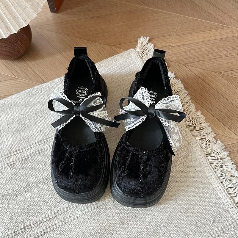 

Lace bow Mary Jane single shoes women s 2025 autumn new new Chinese style with skirt platform small leather shoes 35 чёрный