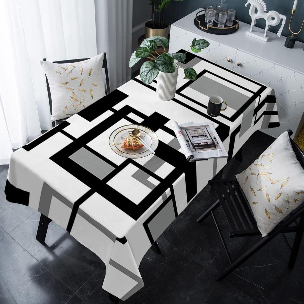 Černá Šedá Geometrické Barevné Bloky Ubrus Dekorace na Sváteční Večírek Moderní Abstraktní Umění Obdélníkové Ubrusy Dekorace Kuchyňského Stolu