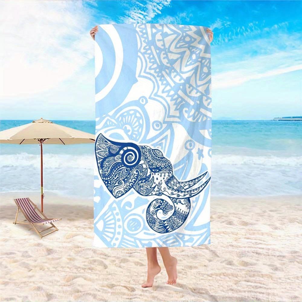 1pc Oversized Lightweight Quick-Dry Towel Large Soft Microfiber Beach Yoga Towel,Boho Elephant Print in Blue & White for Travel