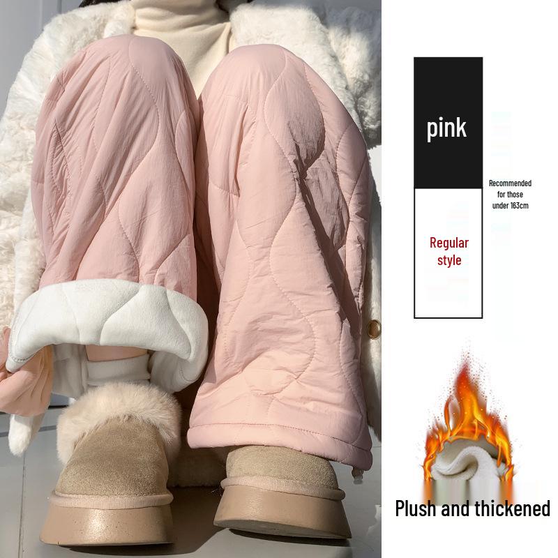 

Women s Windproof Plush Thickened Cotton Wide-Leg Pants for Autumn/Winter Medium