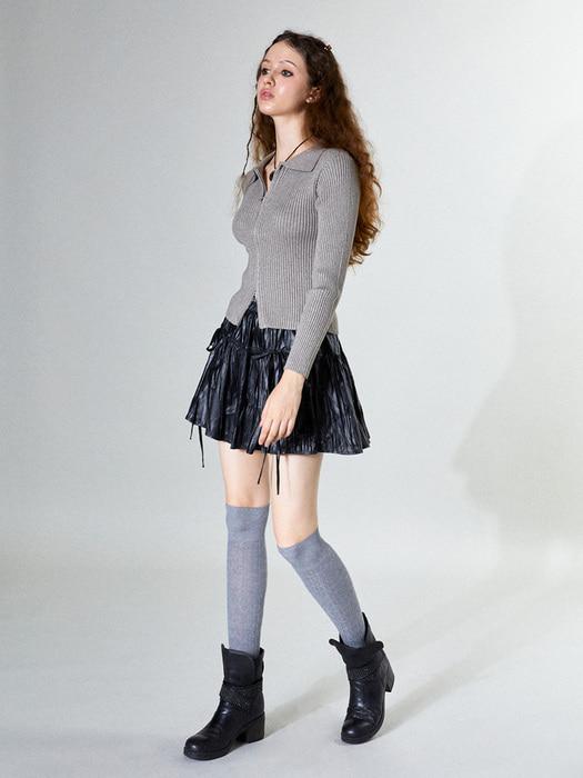 Cool Kitten Ribbon Leather Ruffle Skirt