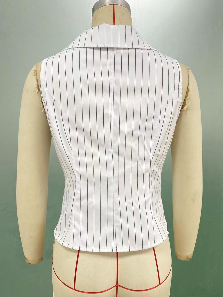 Letnia koszulka damska bez rękawów w paski - styl europejski i amerykański