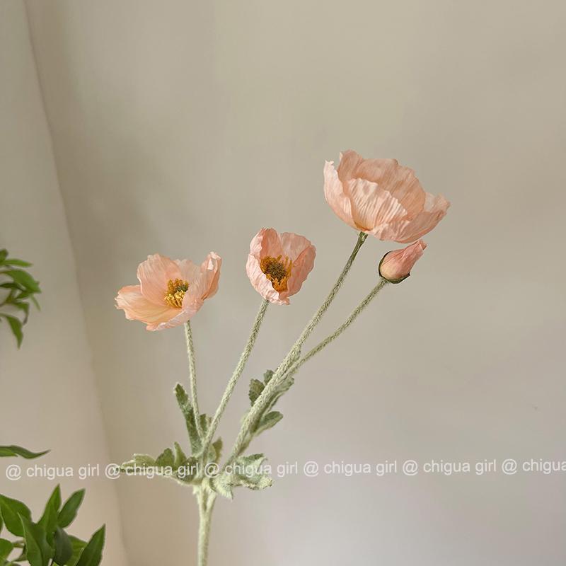 Blue Iceland Poppy Silk Flower Bouquet for Living Room Decoration