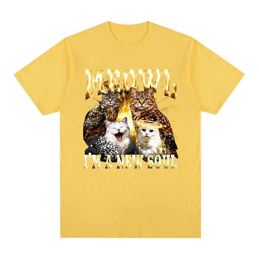 Meowl Cat Owl Funny Meme Im A New Soul Graphic Tshirts Women Clothing Fashion Harajuku Short Sleeves Cotton Summer T Shirts